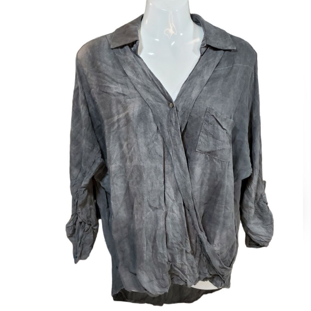 PGLA gray tie dye wash drap front shirt S